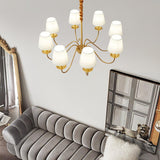 Modern Tapered Fabric Brass Chandelier Minimalist Hanging Ceiling Light for Dining Room