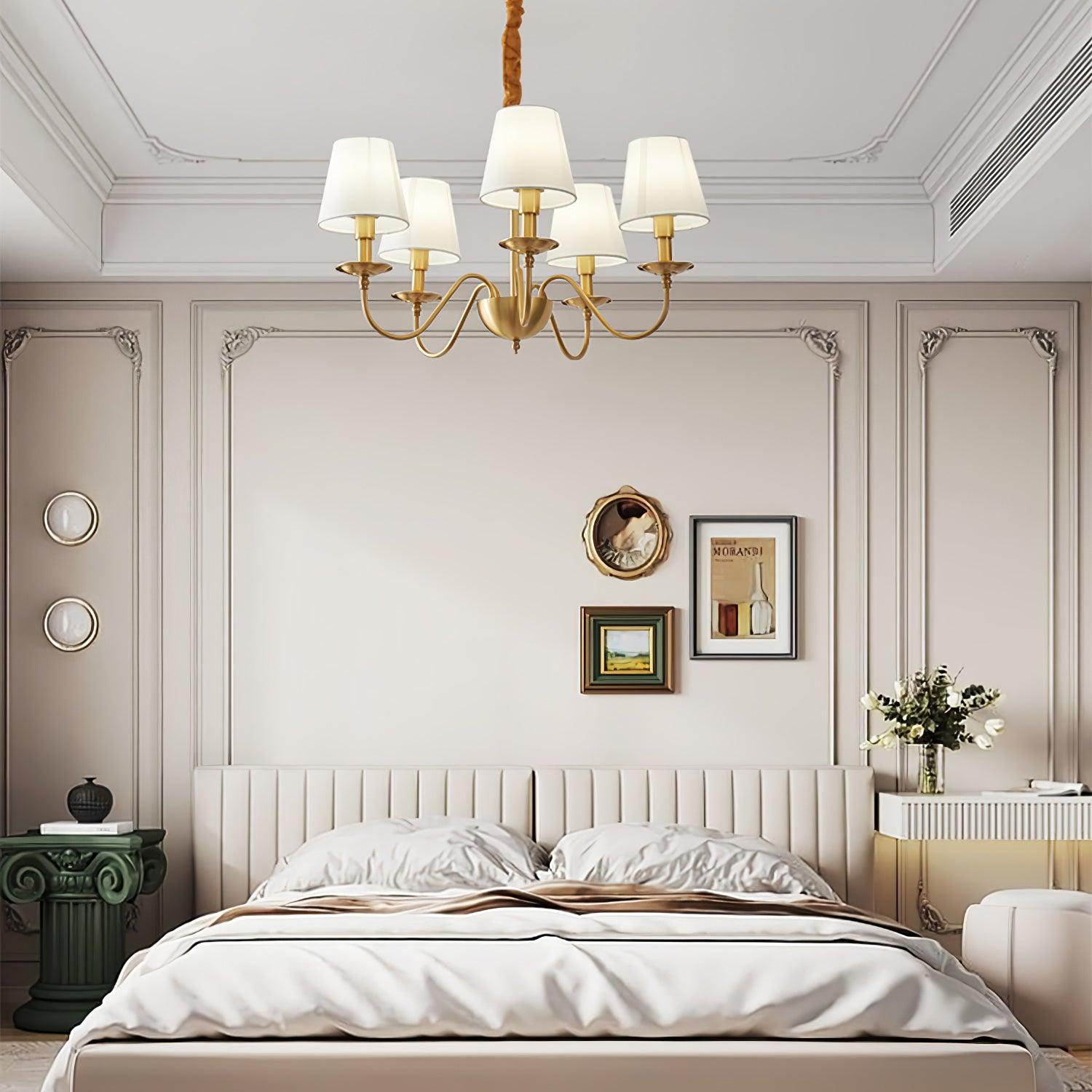 Modern Tapered Fabric Brass Chandelier Minimalist Hanging Ceiling Light for Dining Room