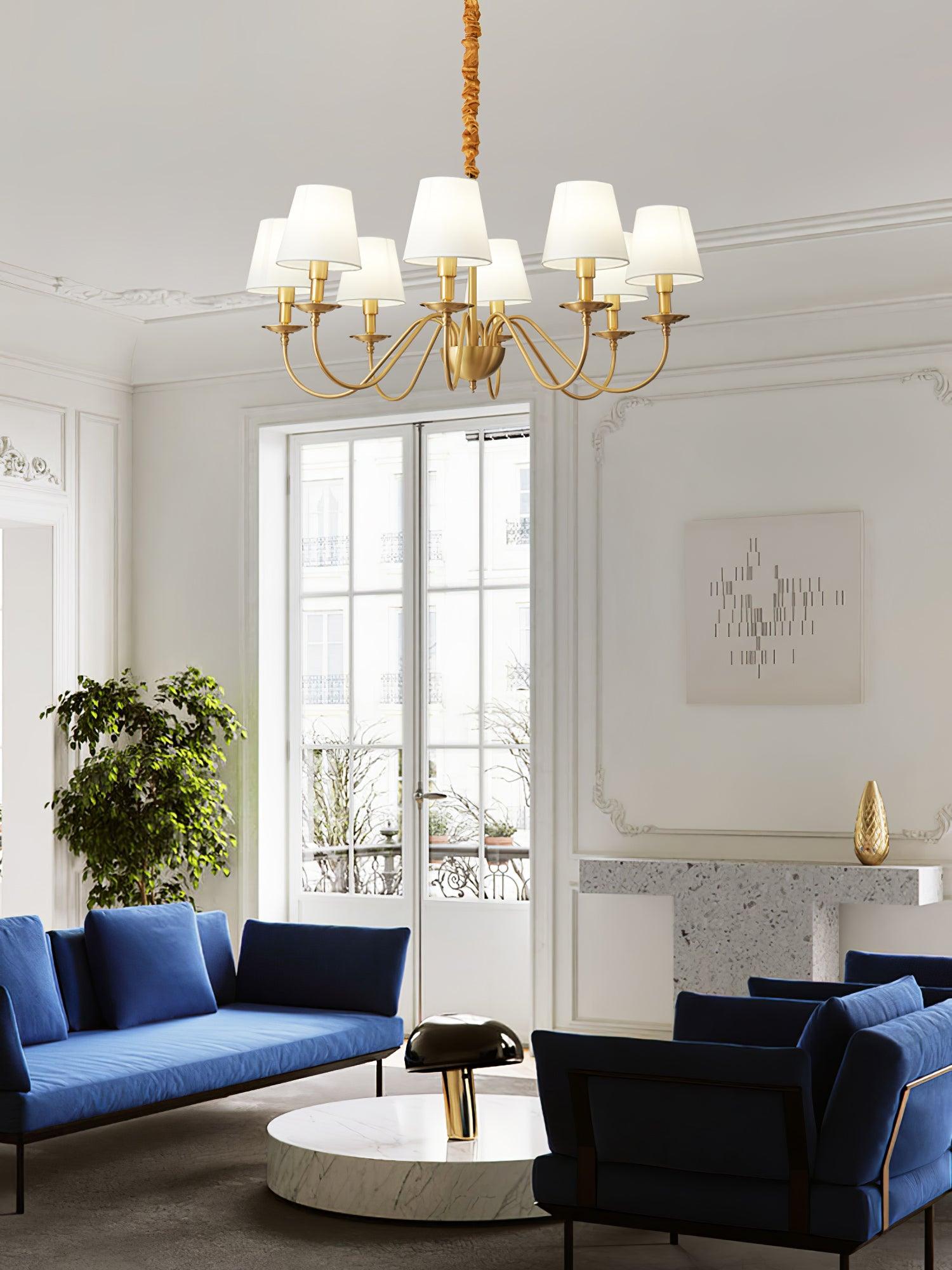 Modern Tapered Fabric Brass Chandelier Minimalist Hanging Ceiling Light for Dining Room