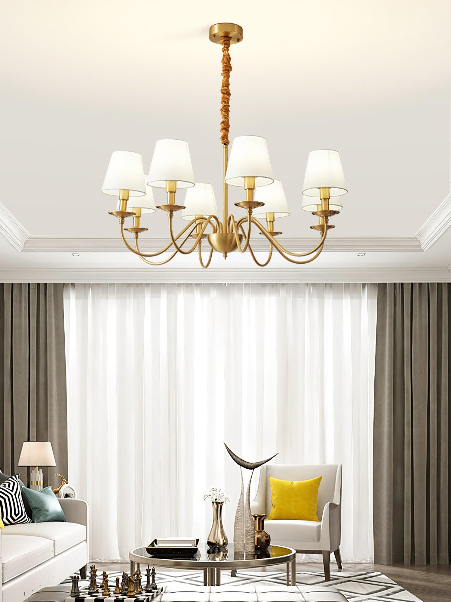 Modern Tapered Fabric Brass Chandelier Minimalist Hanging Ceiling Light for Dining Room