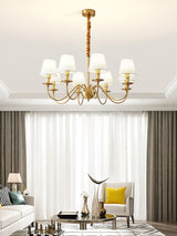 Modern Tapered Fabric Brass Chandelier Minimalist Hanging Ceiling Light for Dining Room