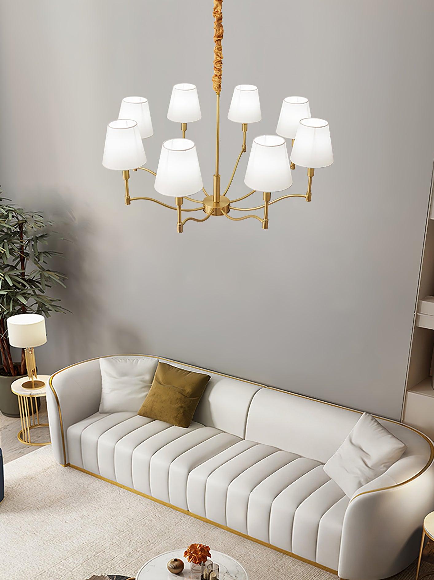 Modern Tapered Fabric Brass Chandelier Minimalist Hanging Ceiling Light for Dining Room