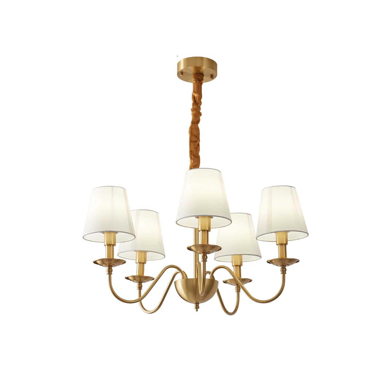 Modern Tapered Fabric Brass Chandelier Minimalist Hanging Ceiling Light for Dining Room