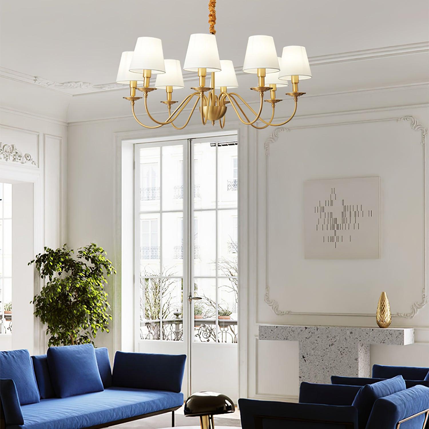Modern Tapered Fabric Brass Chandelier Minimalist Hanging Ceiling Light for Dining Room