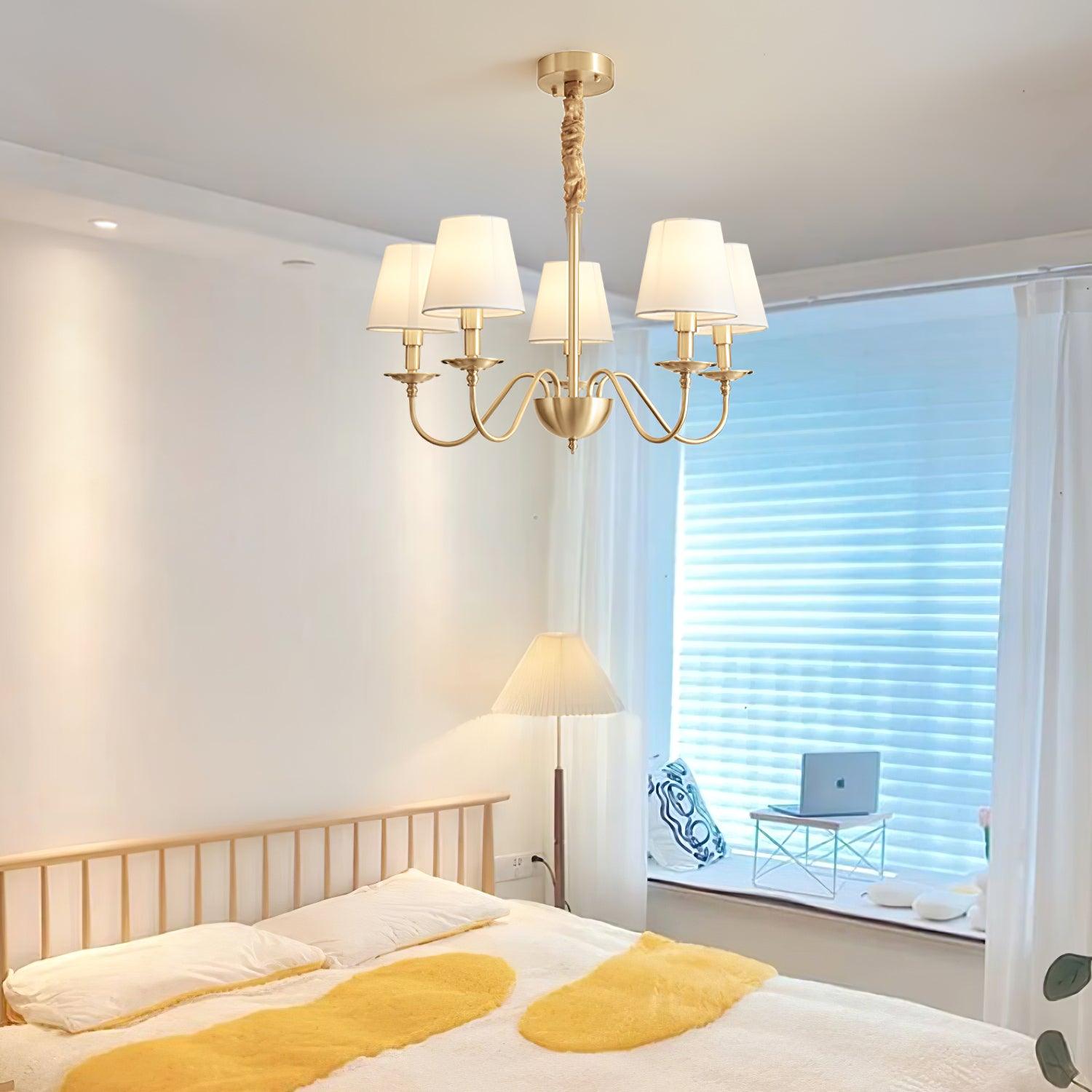 Modern Tapered Fabric Brass Chandelier Minimalist Hanging Ceiling Light for Dining Room