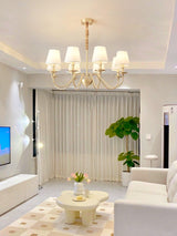 Modern Tapered Fabric Brass Chandelier Minimalist Hanging Ceiling Light for Dining Room