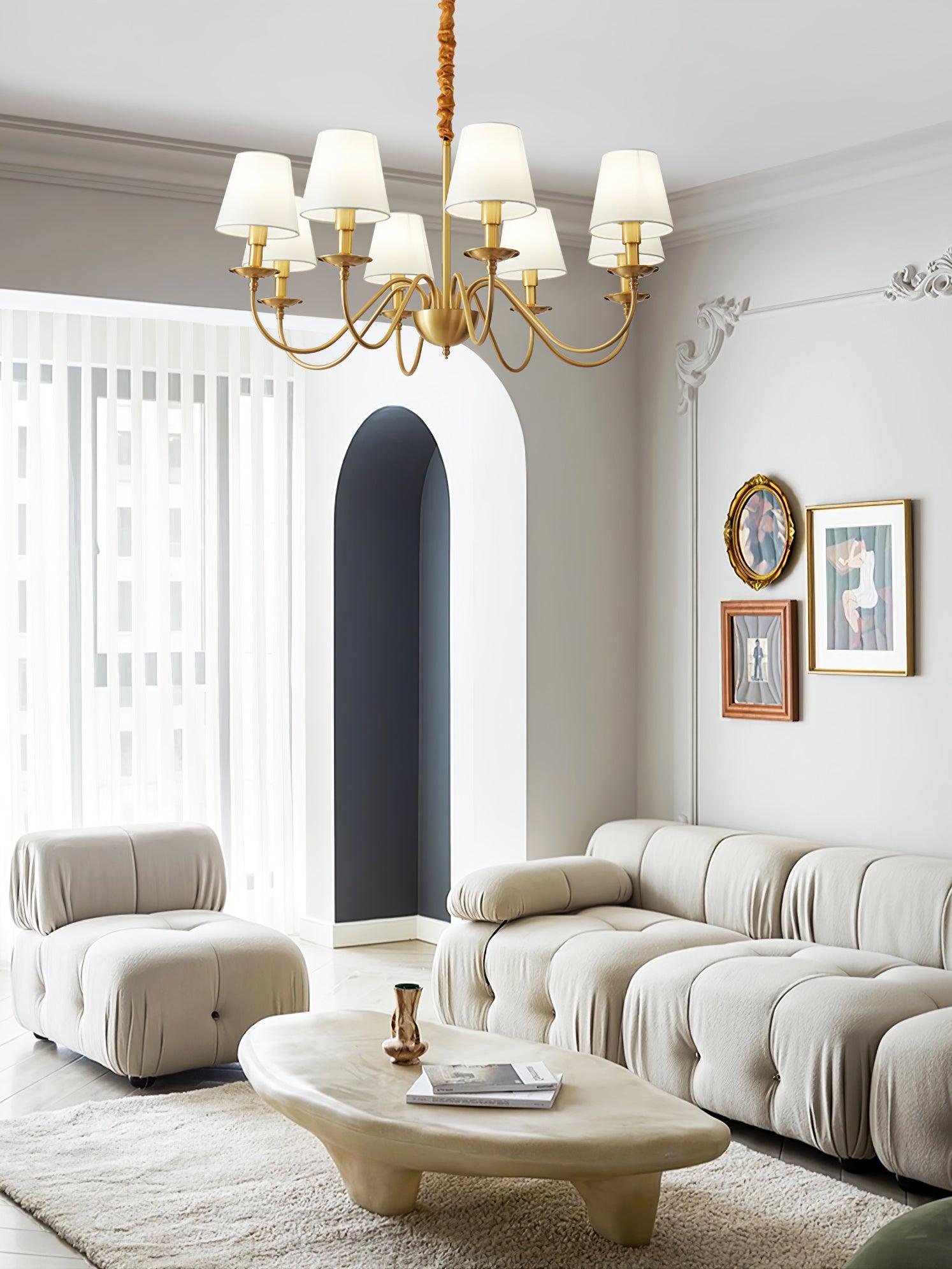 Modern Tapered Fabric Brass Chandelier Minimalist Hanging Ceiling Light for Dining Room