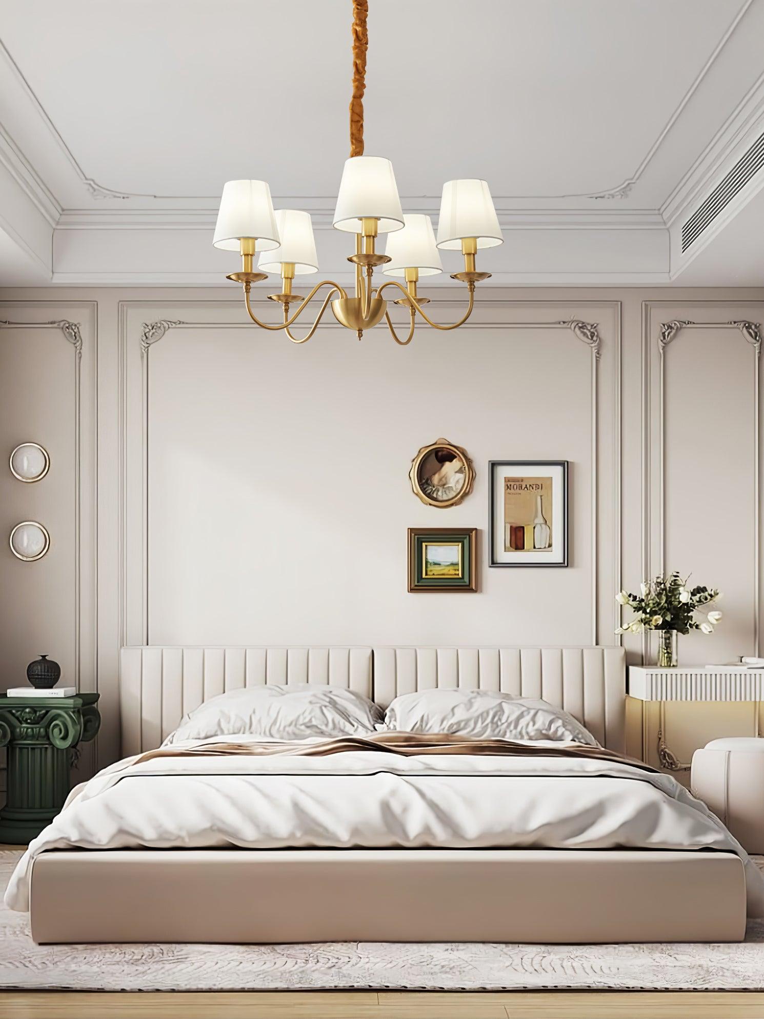 Modern Tapered Fabric Brass Chandelier Minimalist Hanging Ceiling Light for Dining Room