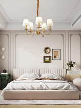 Modern Tapered Fabric Brass Chandelier Minimalist Hanging Ceiling Light for Dining Room