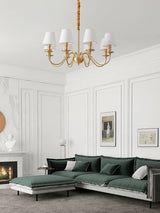 Modern Tapered Fabric Brass Chandelier Minimalist Hanging Ceiling Light for Dining Room