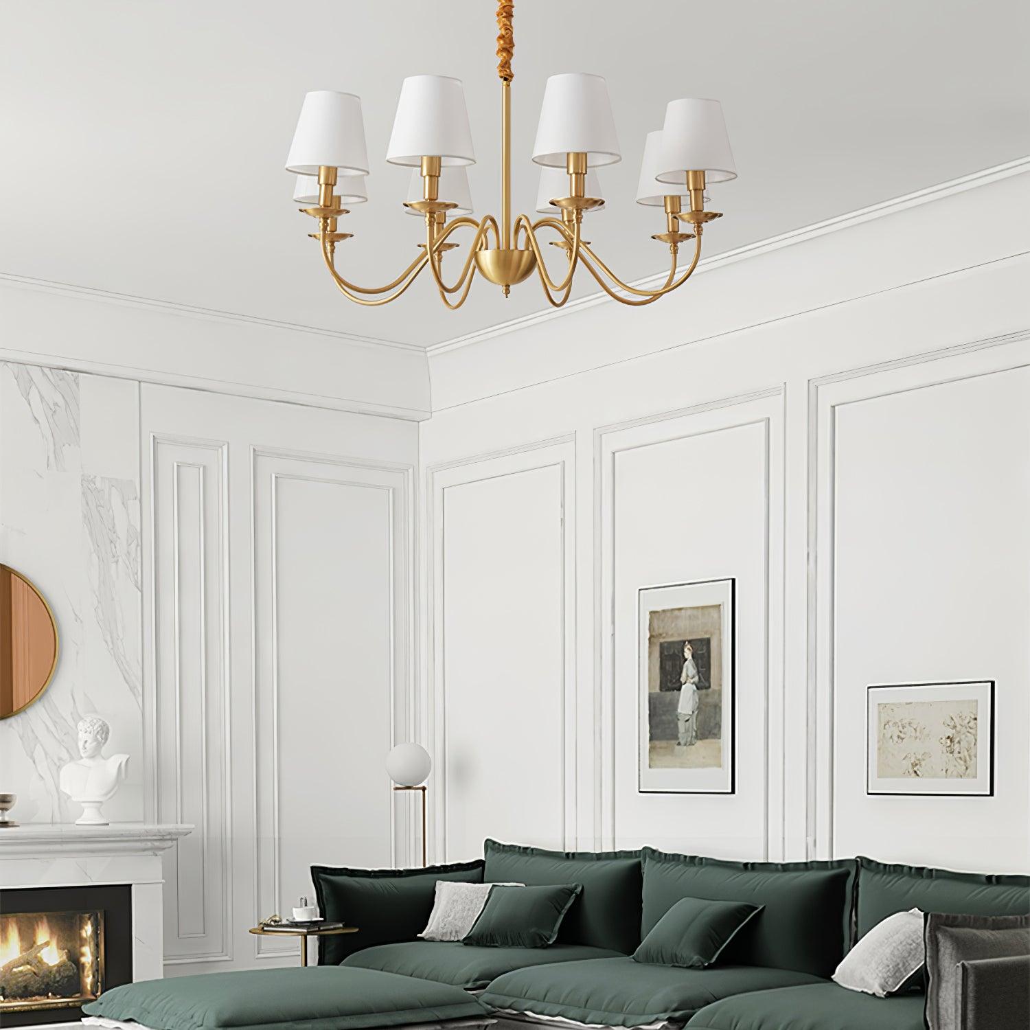 Modern Tapered Fabric Brass Chandelier Minimalist Hanging Ceiling Light for Dining Room