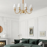 Modern Tapered Fabric Brass Chandelier Minimalist Hanging Ceiling Light for Dining Room