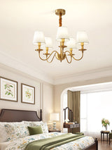 Modern Tapered Fabric Brass Chandelier Minimalist Hanging Ceiling Light for Dining Room