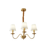 Modern Tapered Fabric Brass Chandelier Minimalist Hanging Ceiling Light for Dining Room