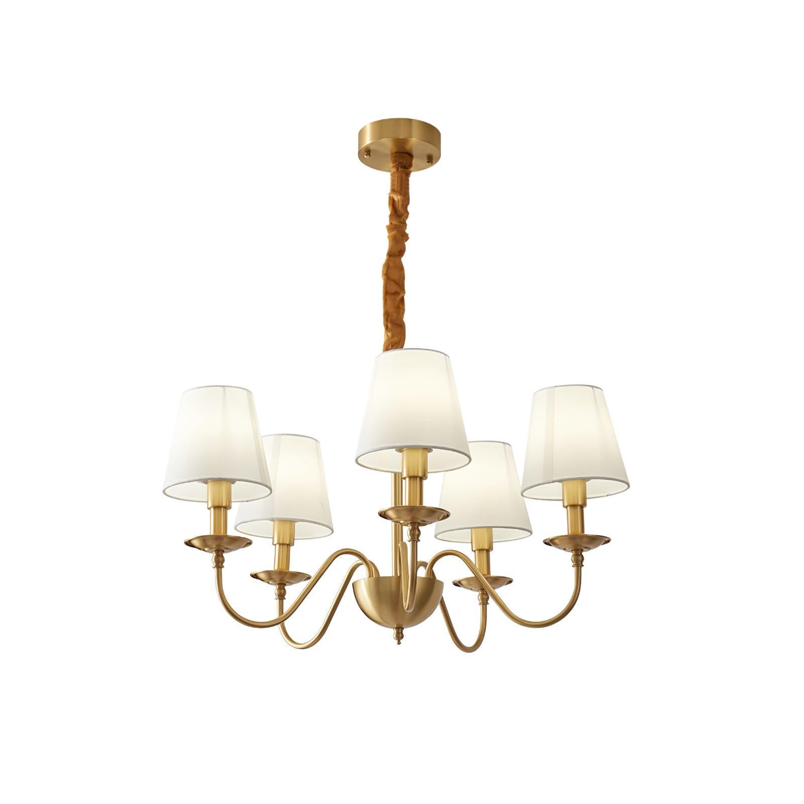 Modern Tapered Fabric Brass Chandelier Minimalist Hanging Ceiling Light for Dining Room