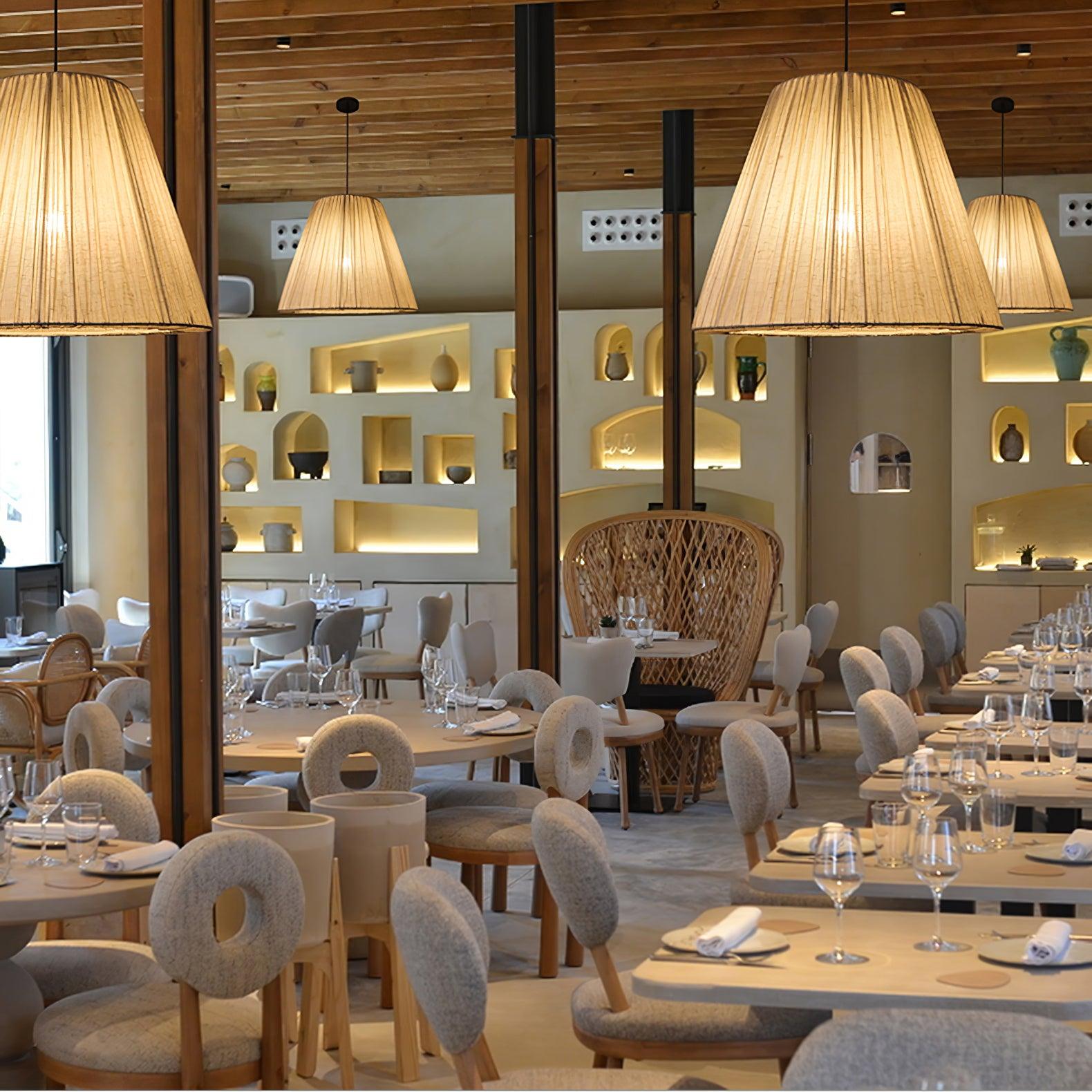 Modern Tapered Fabric Pendant Light Beige Textile Cone Hanging Ceiling Lamp