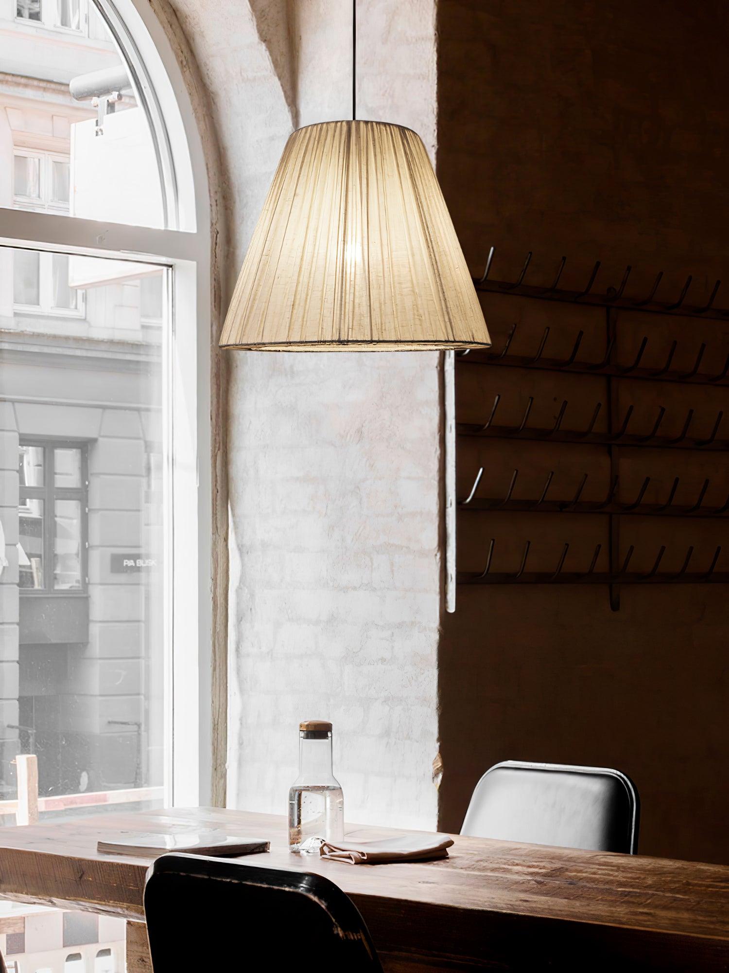 Modern Tapered Fabric Pendant Light Beige Textile Cone Hanging Ceiling Lamp