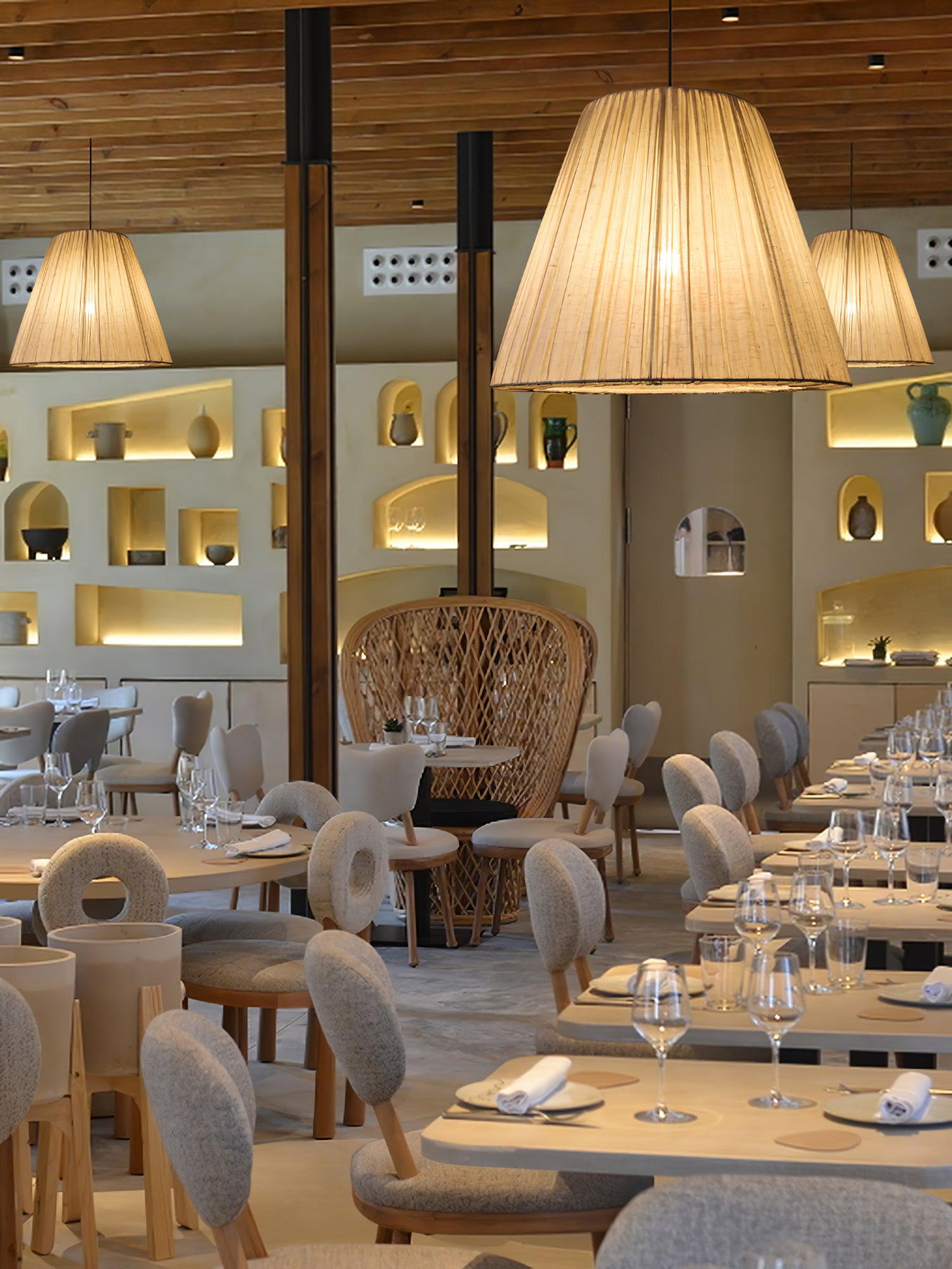 Modern Tapered Fabric Pendant Light Beige Textile Cone Hanging Ceiling Lamp