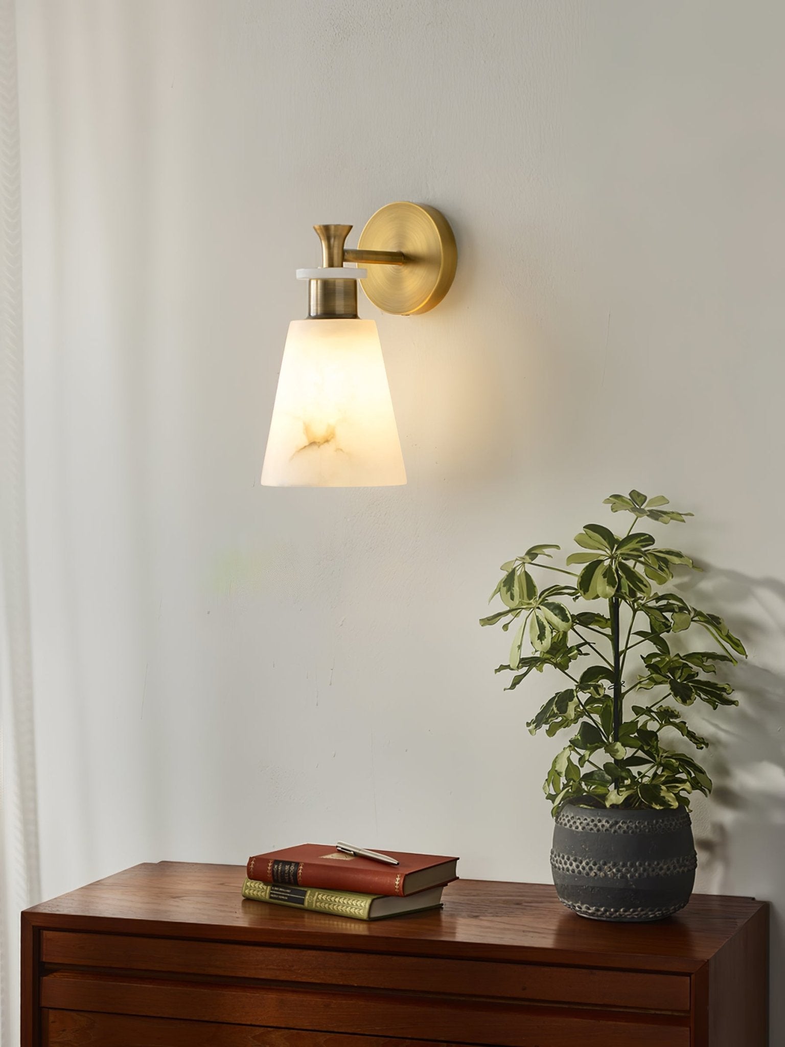 Modern Tapered Natural Alabaster Stone Wall Sconce Light for Luxury Interior Spaces