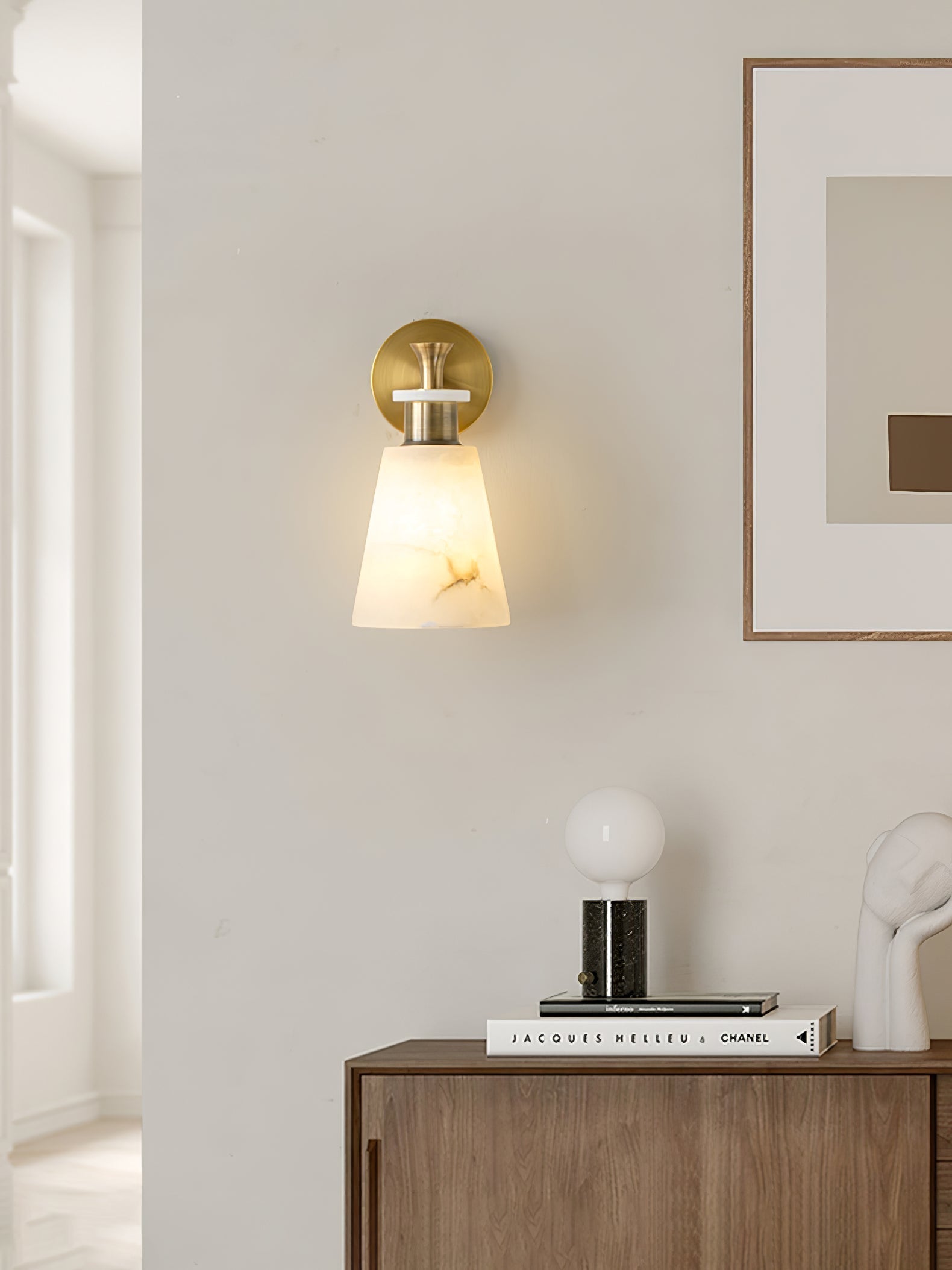 Modern Tapered Natural Alabaster Stone Wall Sconce Light for Luxury Interior Spaces