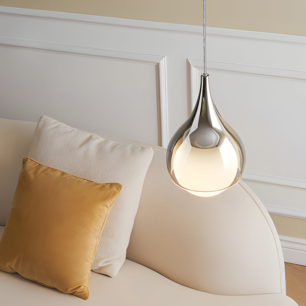 Modern Teardrop Glass Pendant Light Adjustable LED Smoked Glass Hanging Fixture for Living Room
