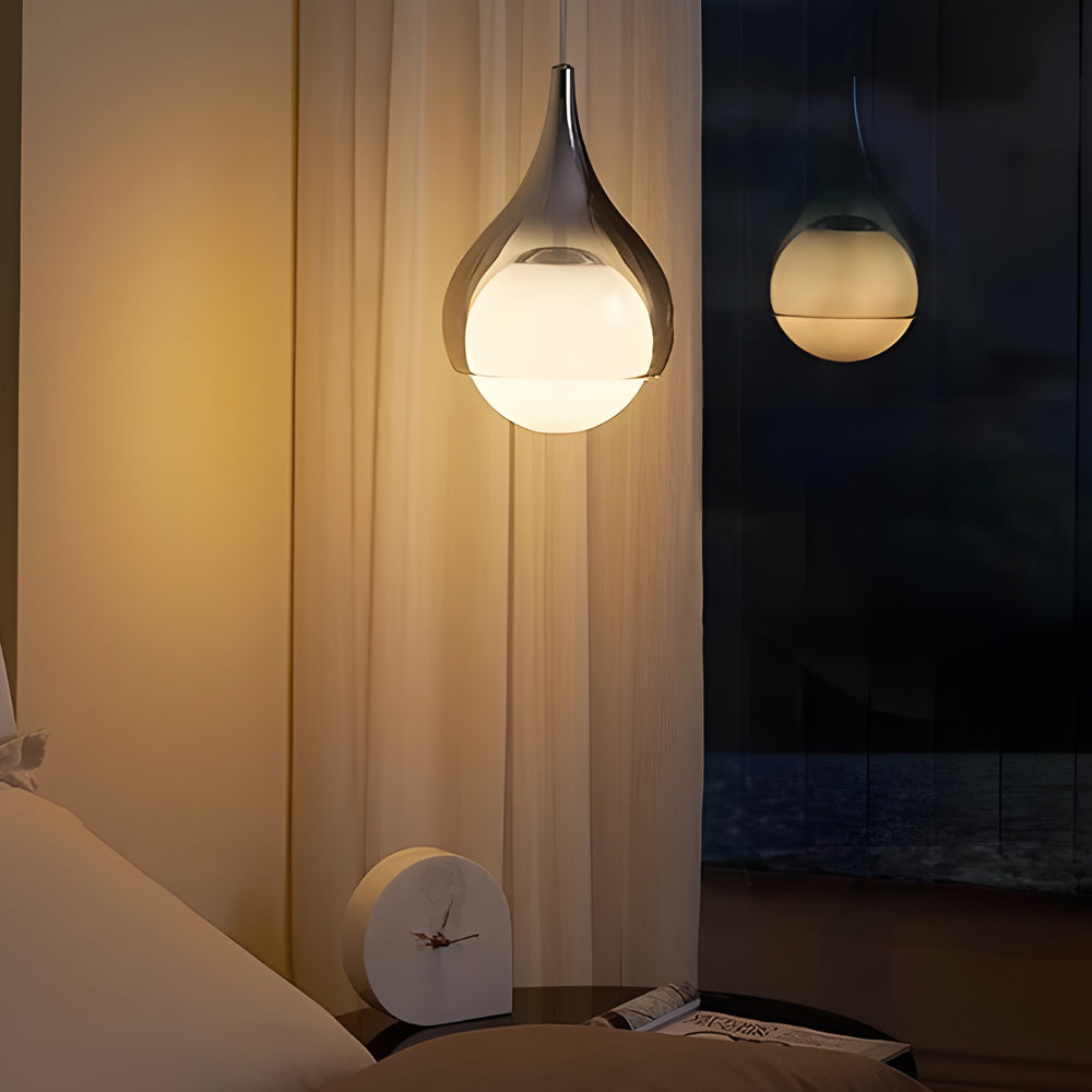 Modern Teardrop Glass Pendant Light Adjustable LED Smoked Glass Hanging Fixture for Living Room