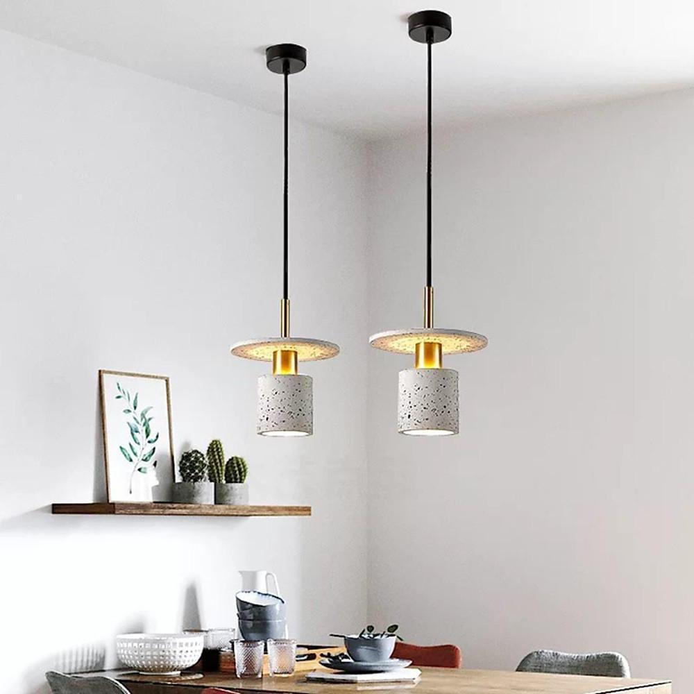 Modern Terrazzo Cement Cylinder LED Pendant Light for Kitchen Island and Minimalist Dining Room