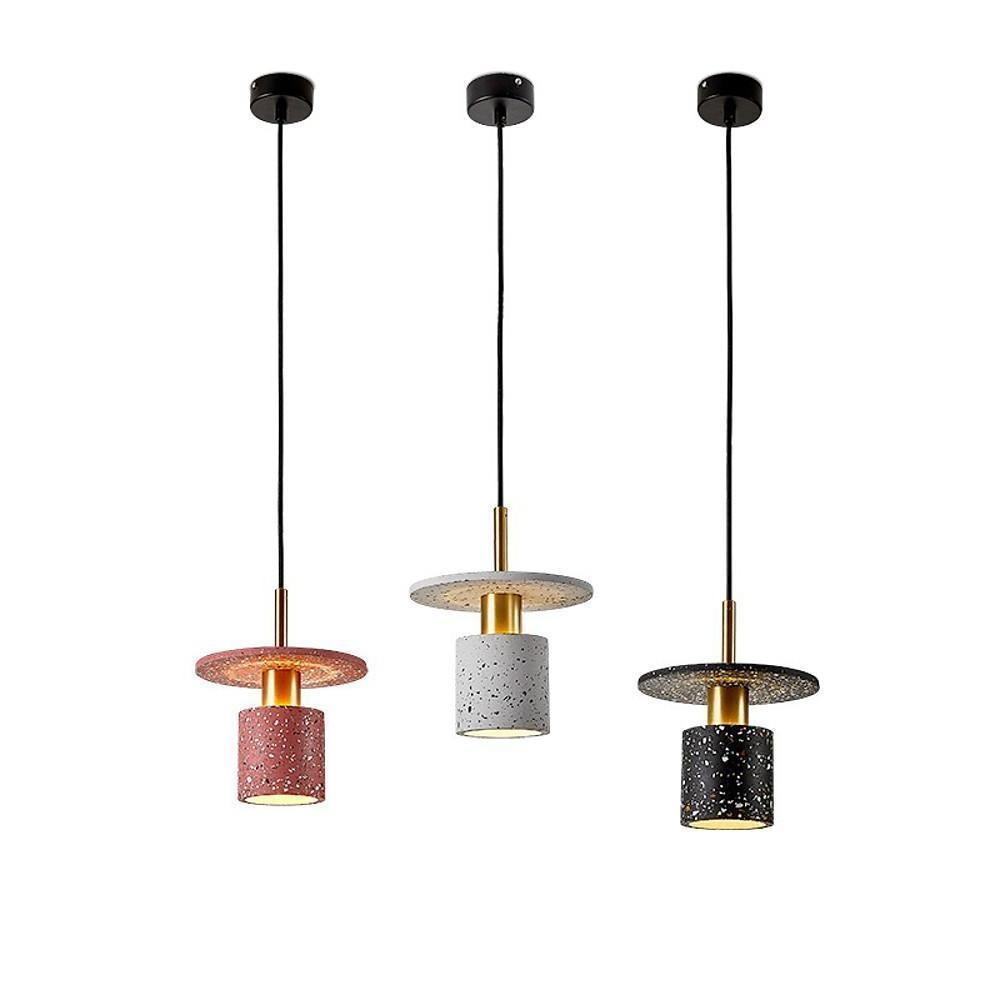 Modern Terrazzo Cement Cylinder LED Pendant Light for Kitchen Island and Minimalist Dining Room