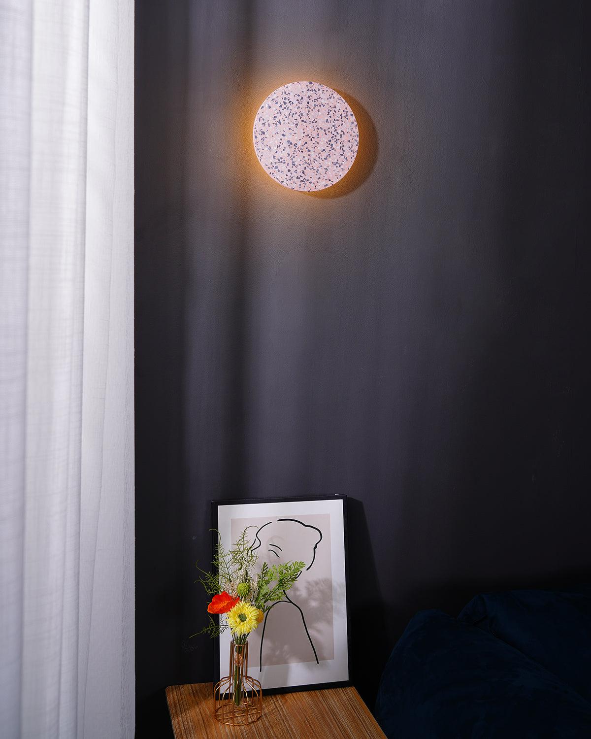 Modern Terrazzo Floating Disc Wall Sconce Backlit Integrated LED Lighting