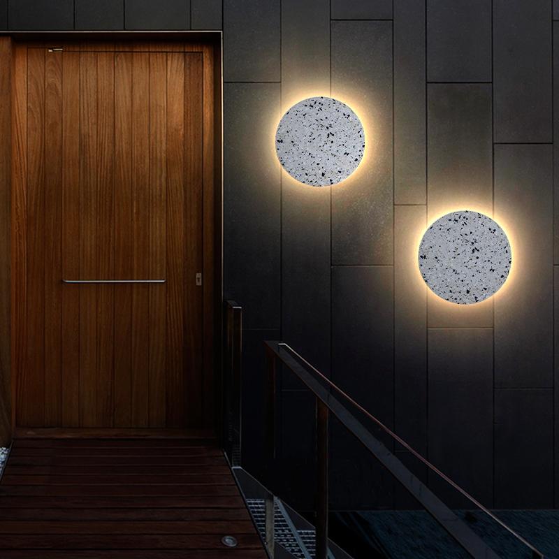 Modern Terrazzo LED Outdoor Wall Sconce Waterproof Circular Porch Light for Garden and Patio