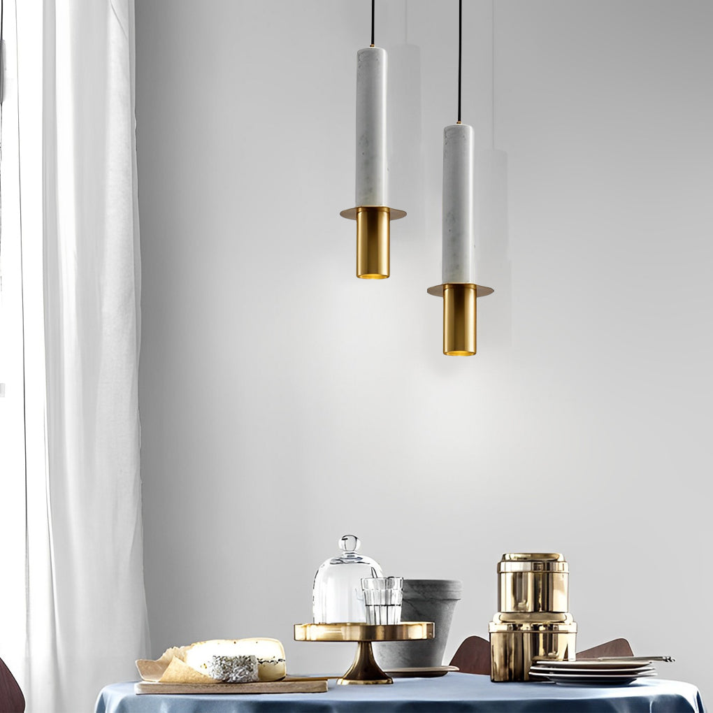 Modern Terrazzo Marble Cylindrical Pendant Light LED Hanging Spotlight for Bedside and Kitchen