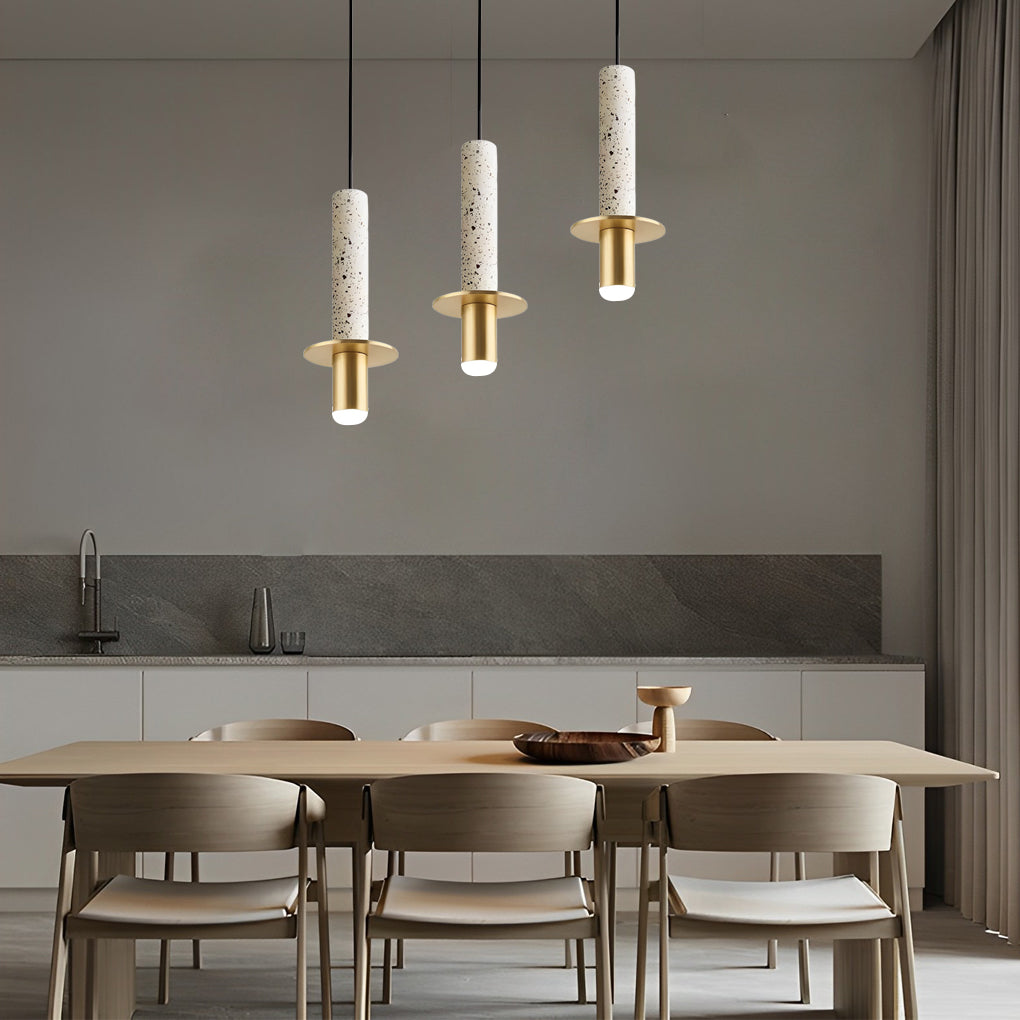 Modern Terrazzo Marble Cylindrical Pendant Light LED Hanging Spotlight for Bedside and Kitchen