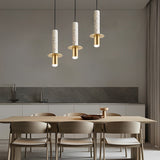 Modern Terrazzo Marble Cylindrical Pendant Light LED Hanging Spotlight for Bedside and Kitchen