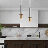 Modern Terrazzo Marble Cylindrical Pendant Light LED Hanging Spotlight for Bedside and Kitchen