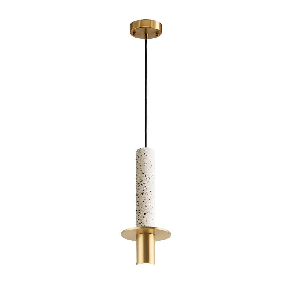 Modern Terrazzo Marble Cylindrical Pendant Light LED Hanging Spotlight for Bedside and Kitchen