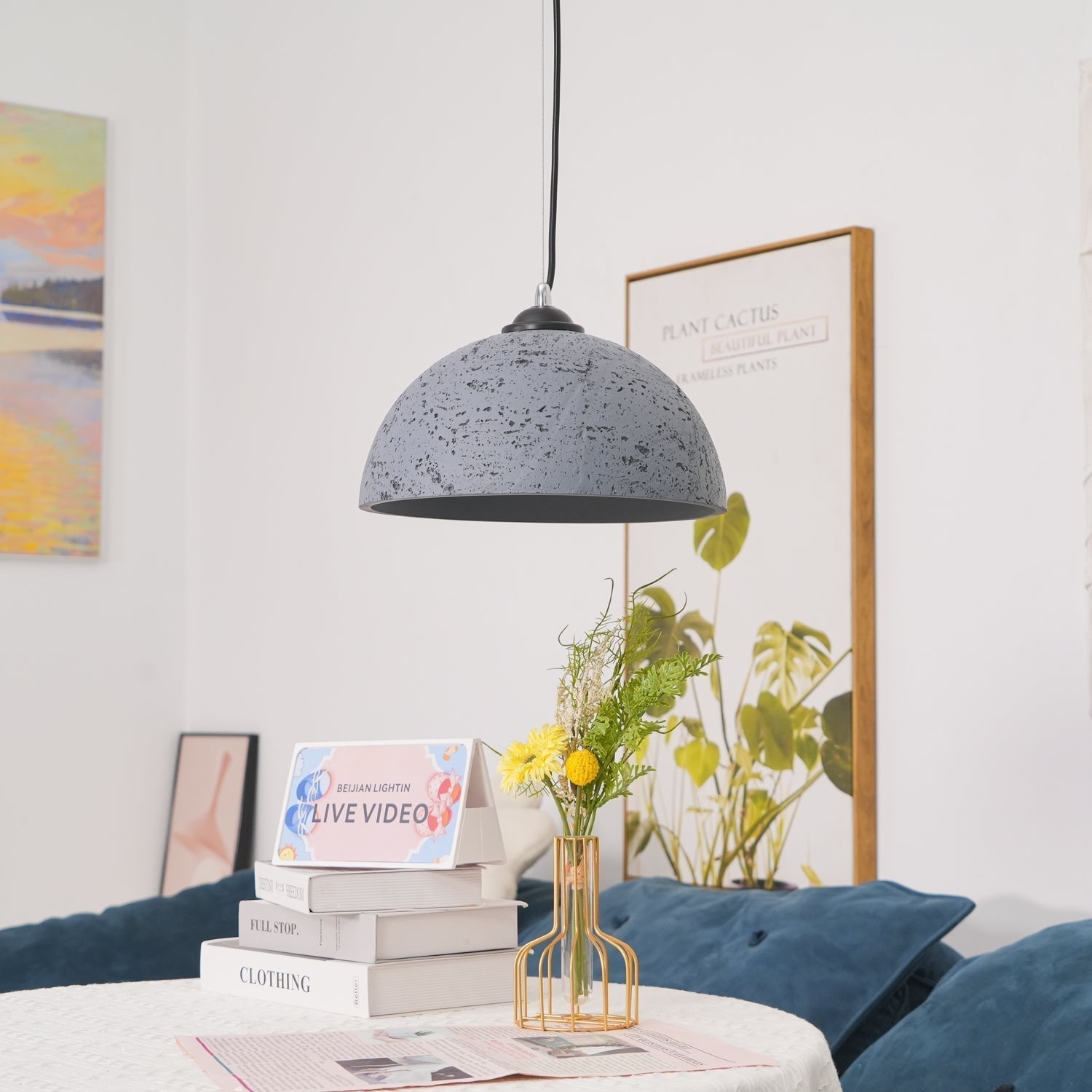 Modern Textured Composite Dome Pendant Light Minimalist Droplight for Home