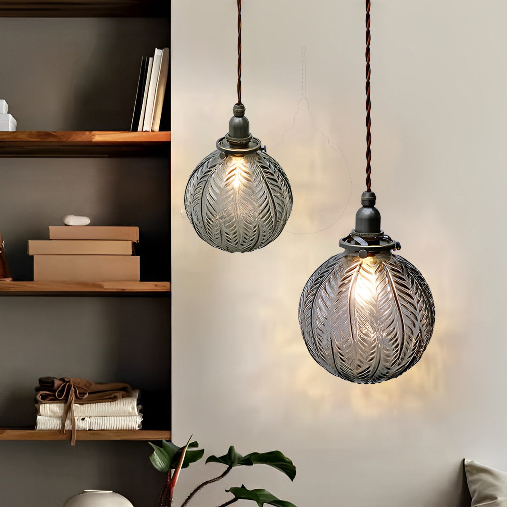 Modern Textured Glass Ball LED Pendant Light with 3 Step Dimming for Bedside