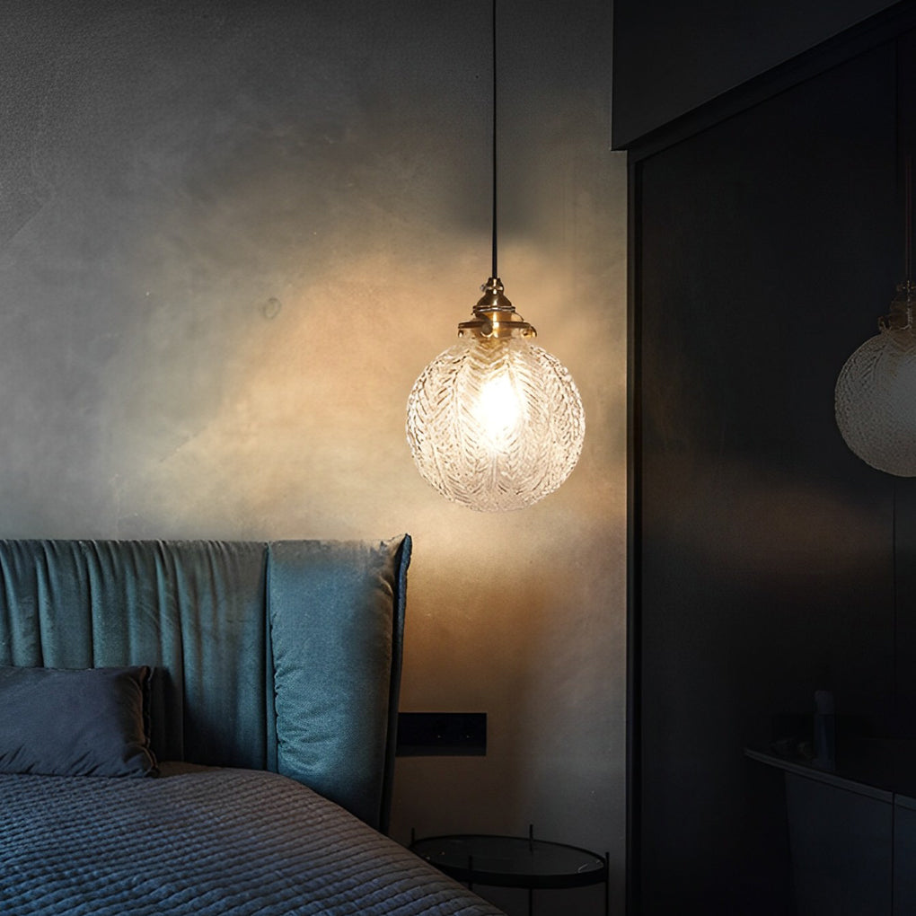 Modern Textured Glass Ball LED Pendant Light with 3 Step Dimming for Bedside