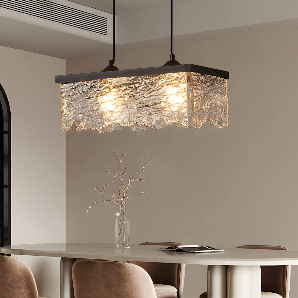 Modern Textured Glass Chandelier for Dining Room with 3 Color Dimming Lighting Modes