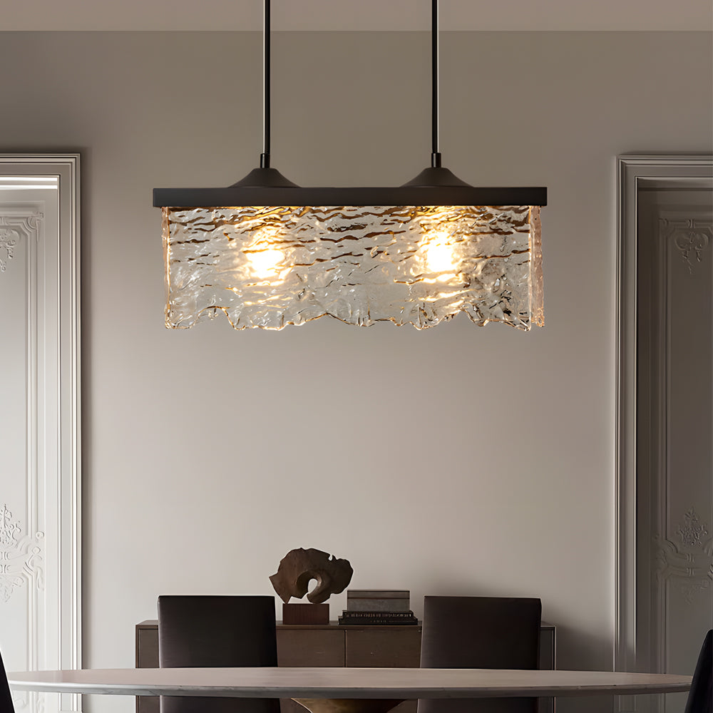 Modern Textured Glass Chandelier for Dining Room with 3 Color Dimming Lighting Modes