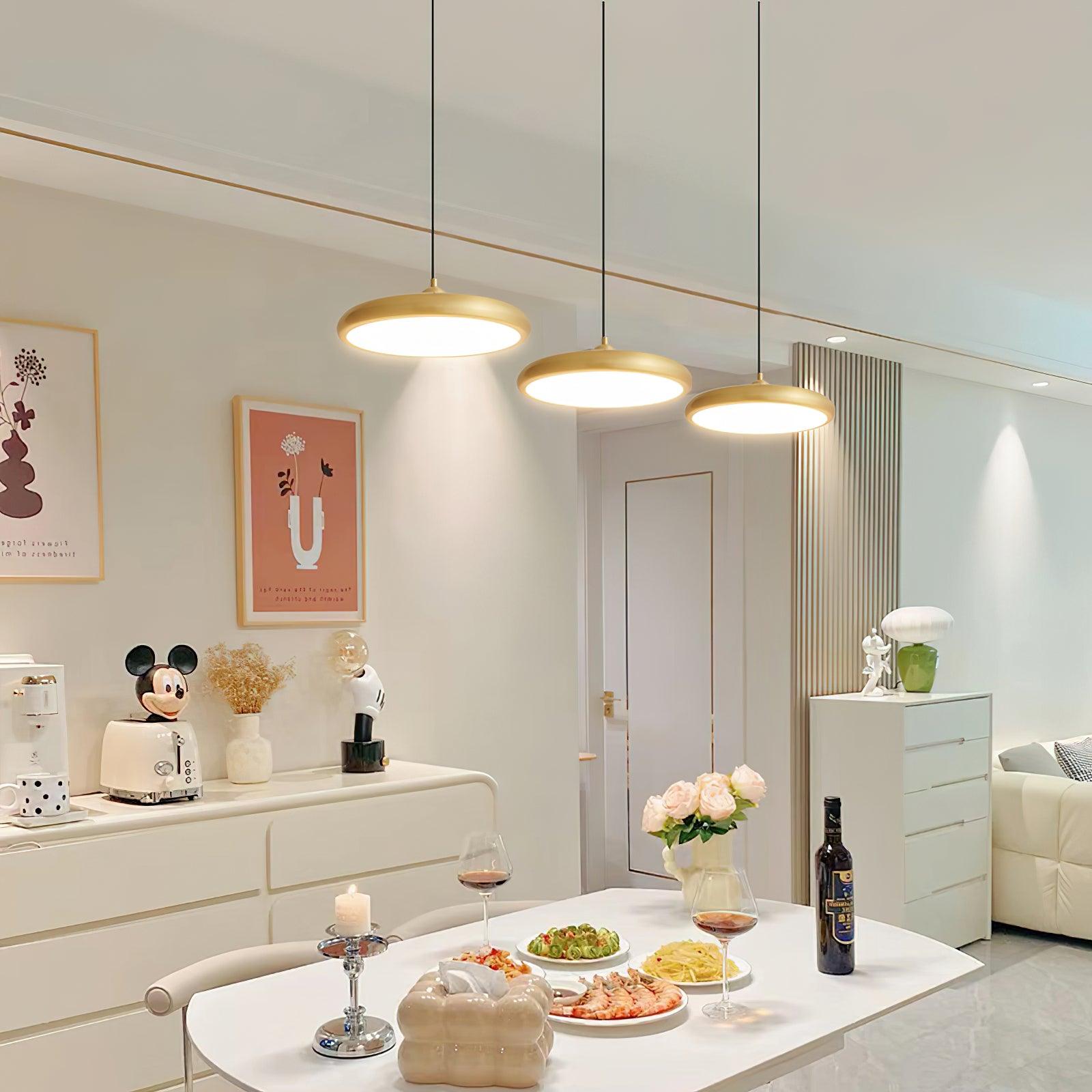 Modern Thin Disc LED Pendant Light Slim Brass Acrylic Minimalist Hanging Lamp