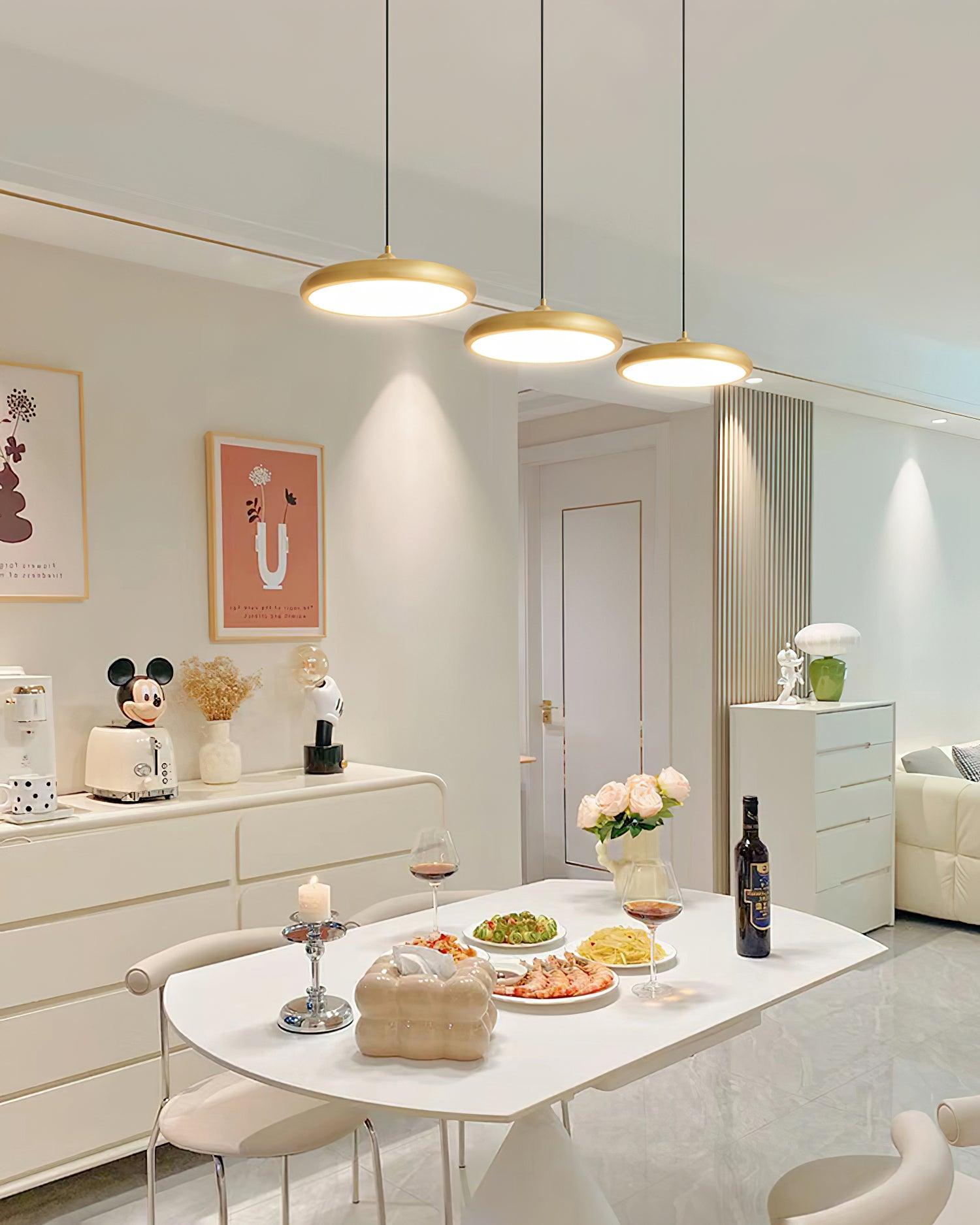 Modern Thin Disc LED Pendant Light Slim Brass Acrylic Minimalist Hanging Lamp