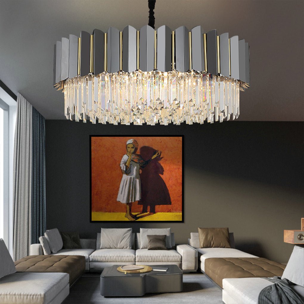 Modern Three Color LED Crystal Chandelier Luxury Hanging Ceiling Light for Living Room