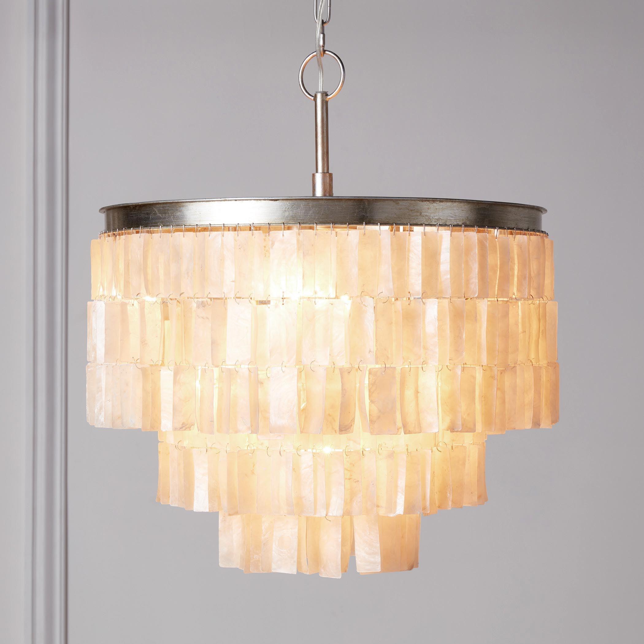 Modern Tiered Capiz Shell Chandelier Pendant Light Fixture for Indoor Decor