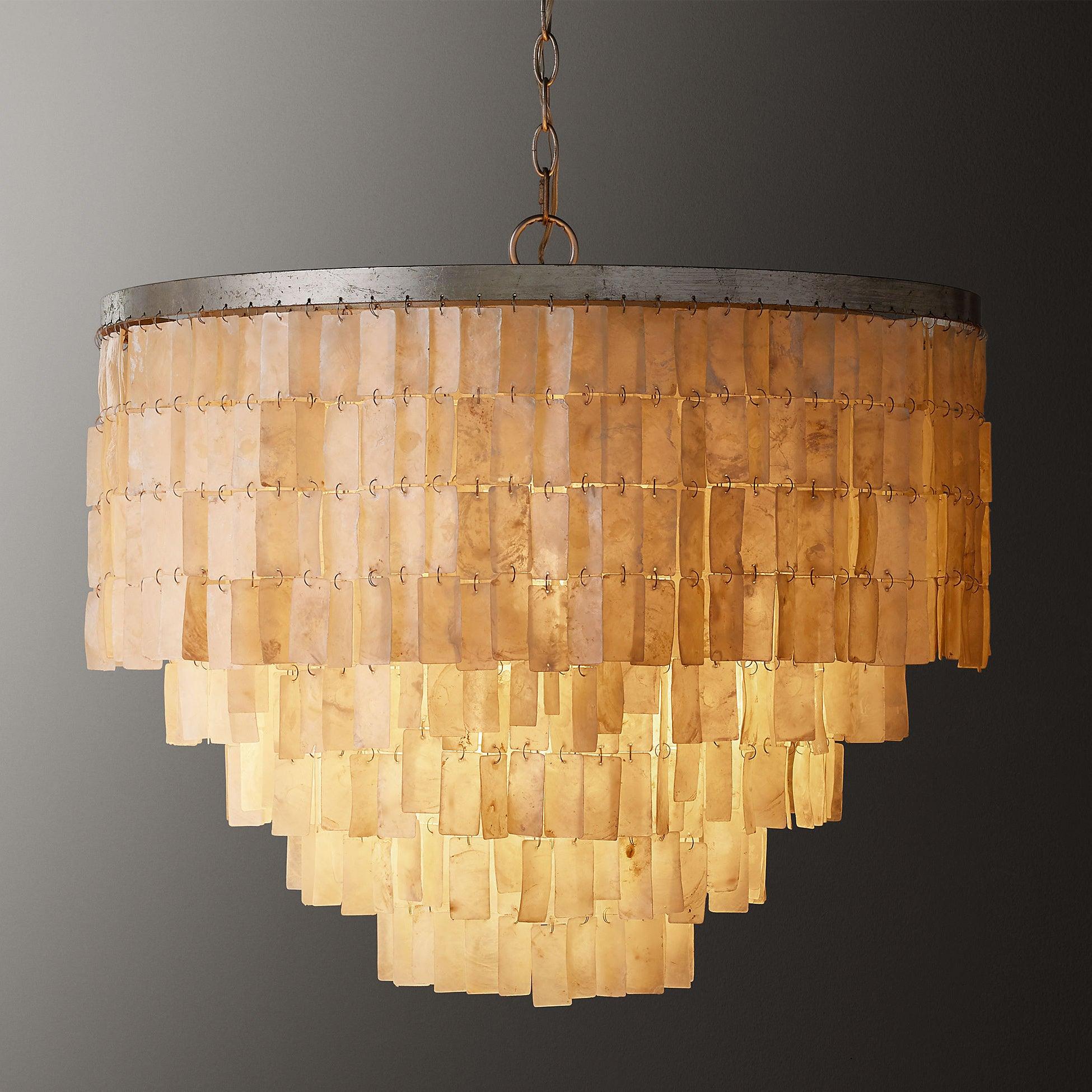 Modern Tiered Capiz Shell Chandelier Pendant Light Fixture for Indoor Decor