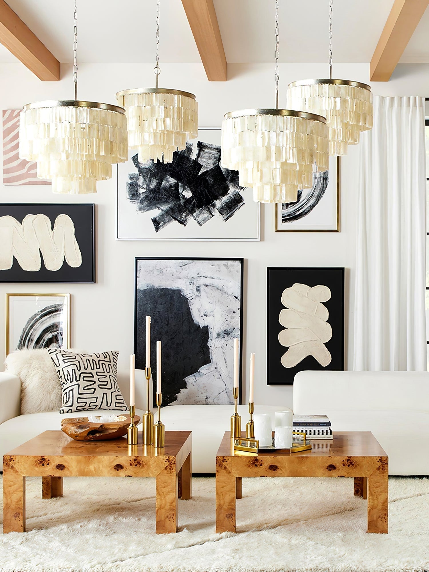 Modern Tiered Capiz Shell Chandelier Pendant Light Fixture for Indoor Decor