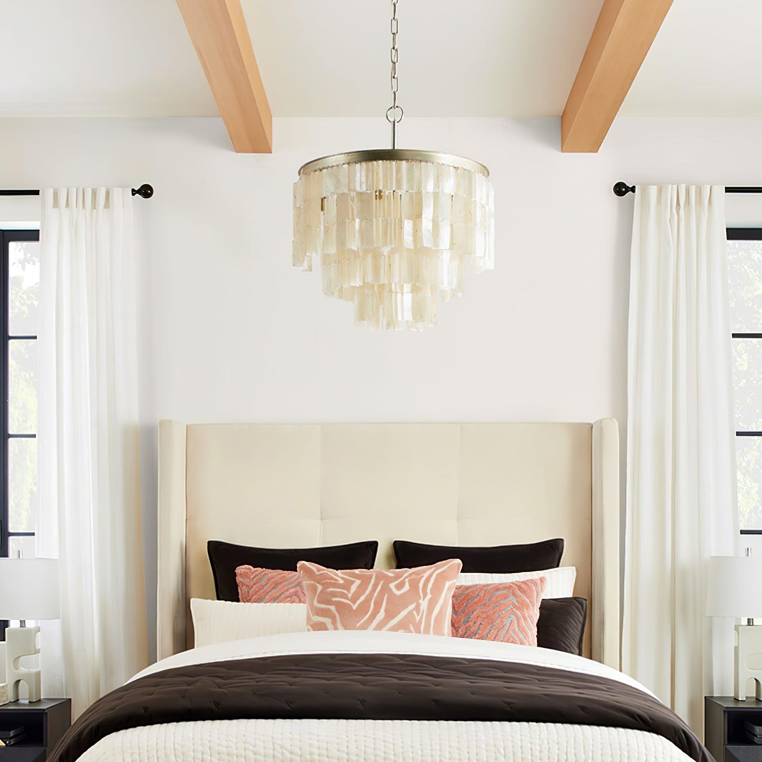 Modern Tiered Capiz Shell Chandelier Pendant Light Fixture for Indoor Decor