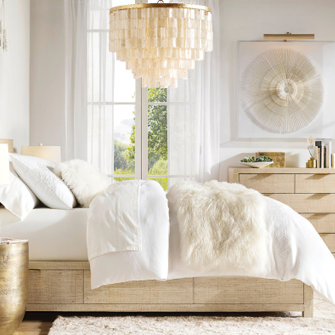 Modern Tiered Capiz Shell Chandelier Pendant Light Fixture for Indoor Decor