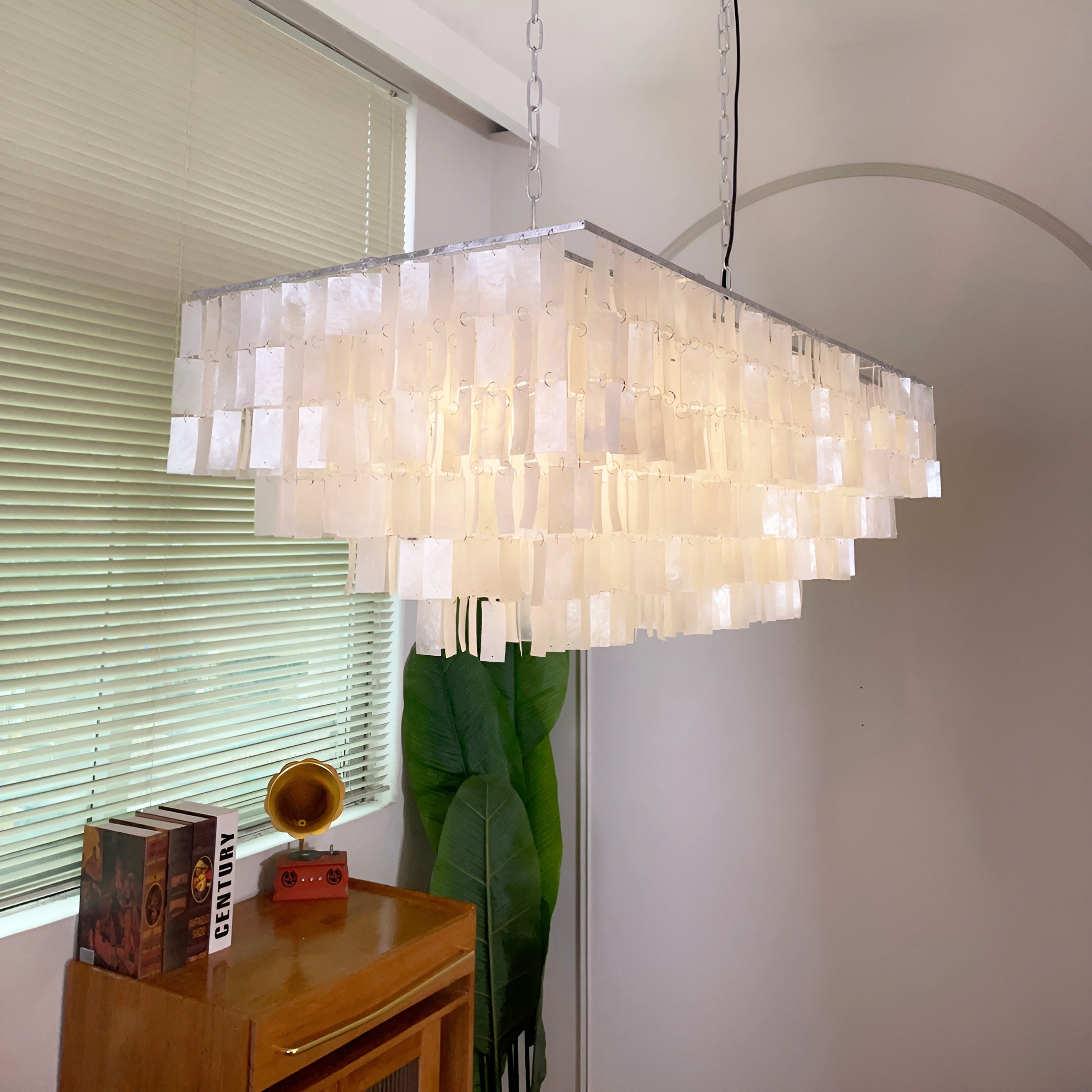 Modern Tiered Capiz Shell Chandelier Pendant Light Fixture for Indoor Decor