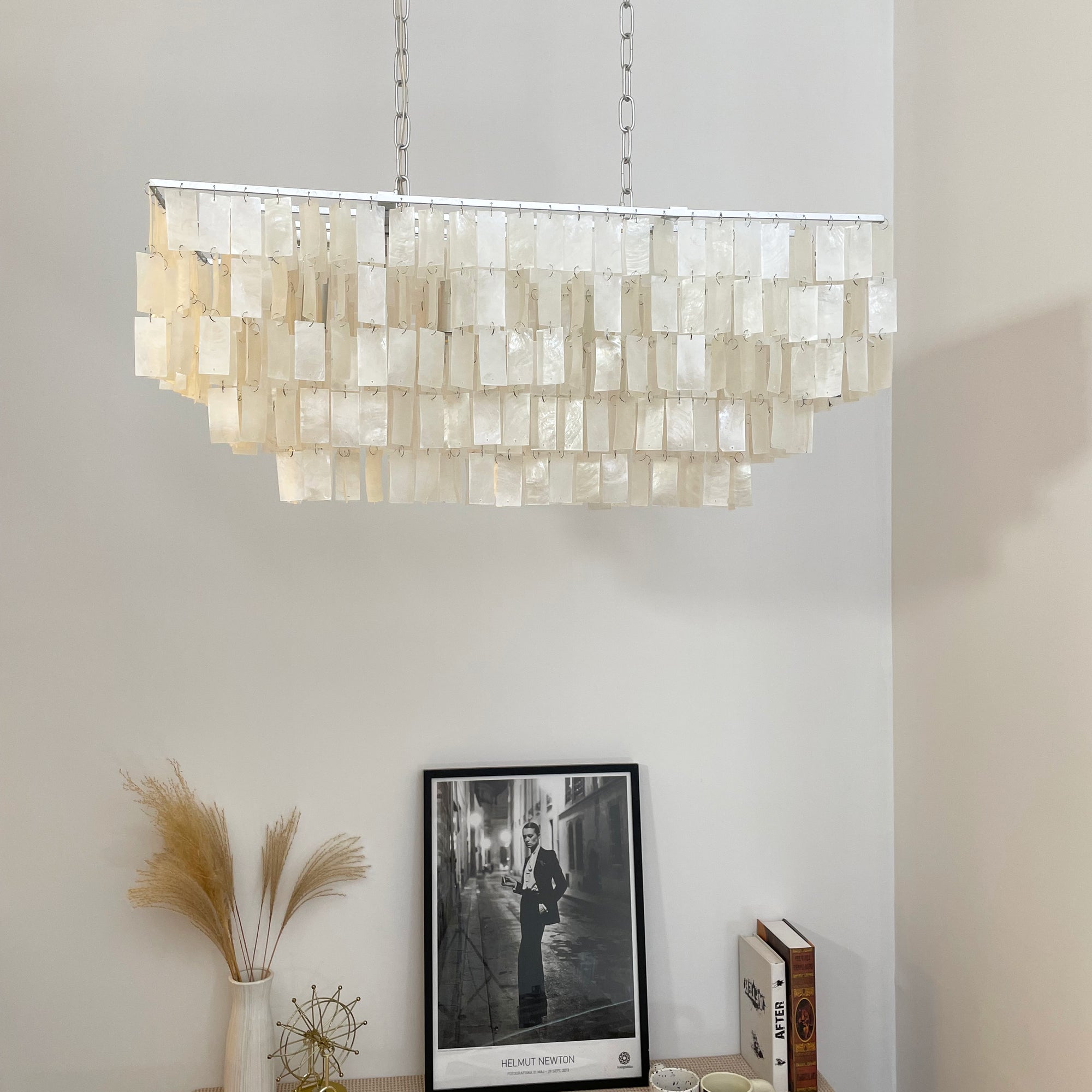 Modern Tiered Capiz Shell Chandelier Pendant Light Fixture for Indoor Decor